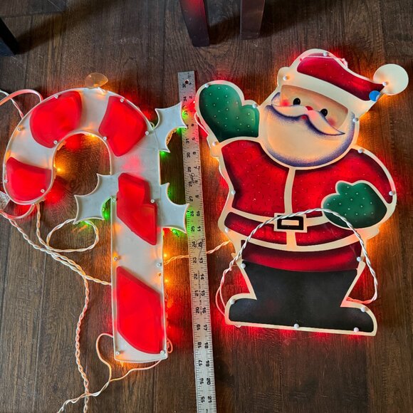 2PC VTG 2000 Impact Plastics Lighted Candy Cane Santa Claus Christmas Decoration - Picture 7 of 16
